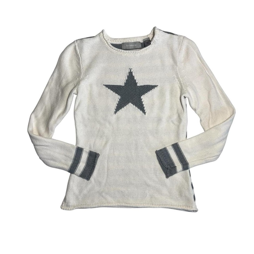 Women's Cream Star Knit Sweater with Gray Accents